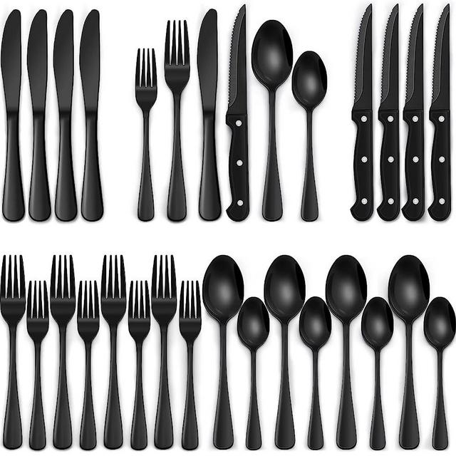 Utopia Kitchen utopia kitchen 30 piece black silverware set, flatware set  with steak knives, stainless steel utensil sets, mirror polished c