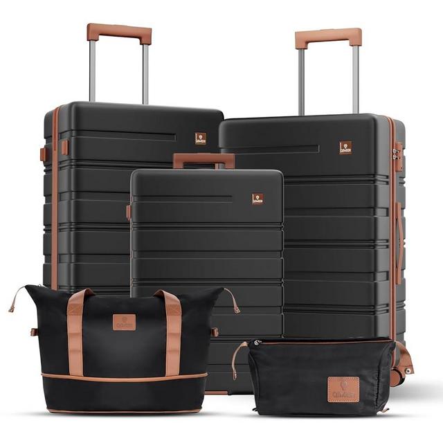 QIMER Luggage Set 5 Piece, Polycarbonate Luggage with TSA Locks,sturdy and durable, Carry On Luggage Set Suitable for Family Travel(Y01 Black 20/24/28 Inch)