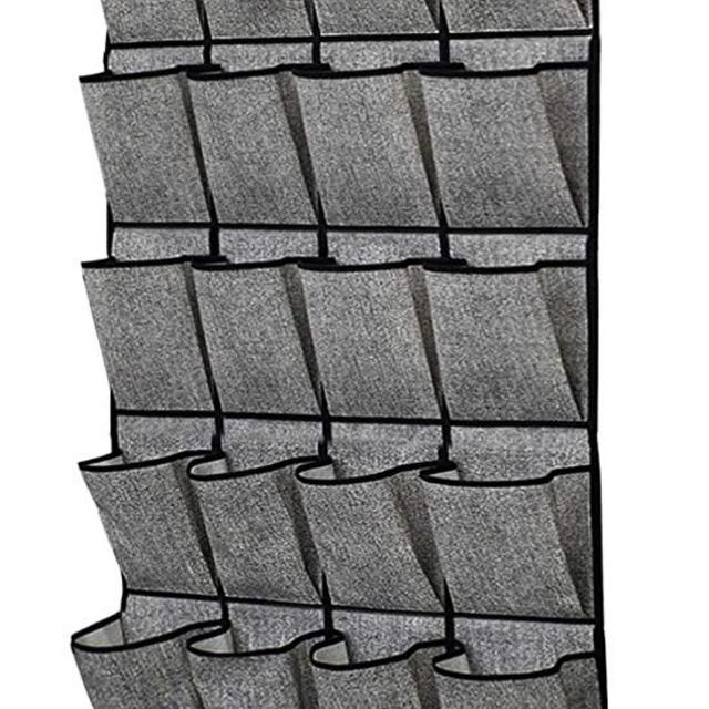 Over the Door Shoe Organizer,Hanging Shoe Holder with 24 Extra Large Fabric Pockets for Storage Men Sneakers,Women High Heeled Shoes,Slippers Beige with Black Printing 61.4''x22''