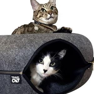 TRAVEL CAT Donut Cat Hideaway Cave & Scratcher Cat Bed, Grey - Chewy.com