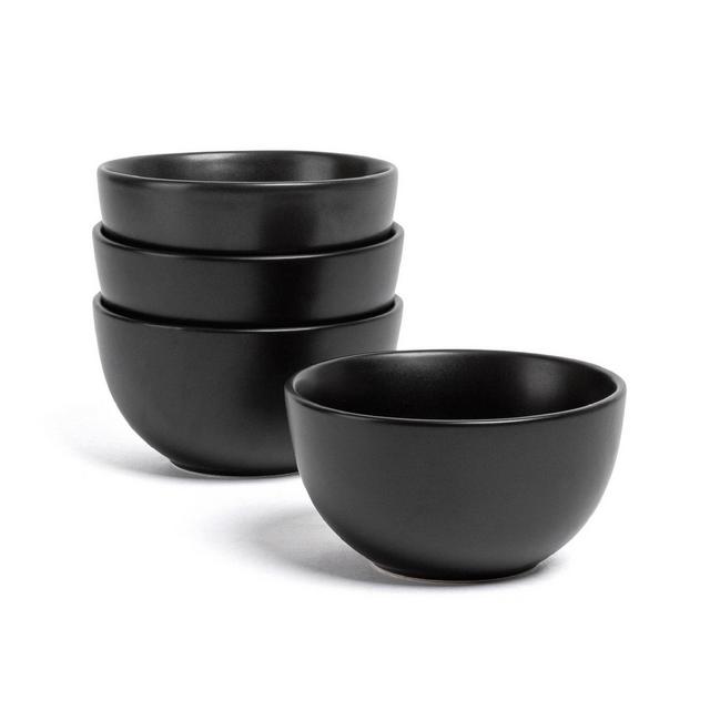 over&back Set of 4 9oz Coupe Hand-Finished Stoneware Mini Bowls Semi-Matte Black: Microwave & Dishwasher-Safe, Round