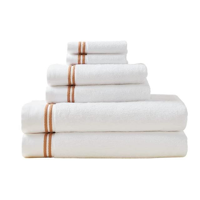 MALEK 100% Cotton Towels - 6 Piece Set - 2 Bath Towels, 2 Hand Towels, 2 WashCloths - Super Soft 700 GSM Luxury Bath Towels - Absorbent Cotton Bathroom Towels - White with Double Camel Stripe