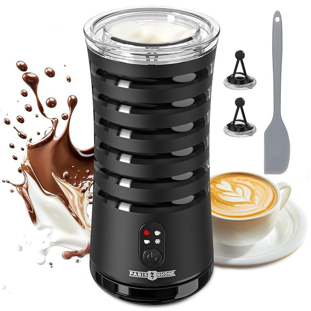 Paris Rhône Milk Frother, 4-in-1 Milk Steamer and Frother, Hot & Cold Foam Milk Warmer with Temperature Control, Auto Shut-Off Frother for Coffee, Latte, Cappuccino, Macchiato