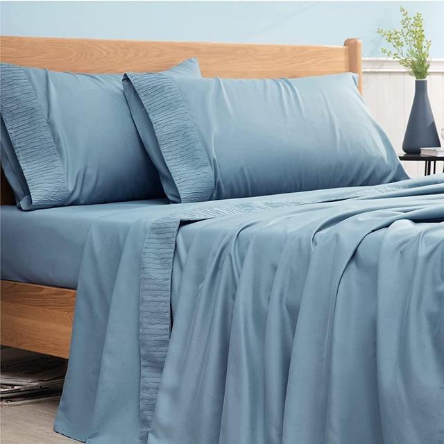 Bedsure King Sheets Sets Spa Blue - Soft 1800 Bedding Microfiber King Size Sheets, 4 Pieces Sheets King Size Bed Set