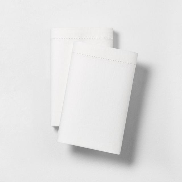 2pk Standard Solid Linen Blend Pillowcase - Fresh White - Hearth & Hand™ with Magnolia