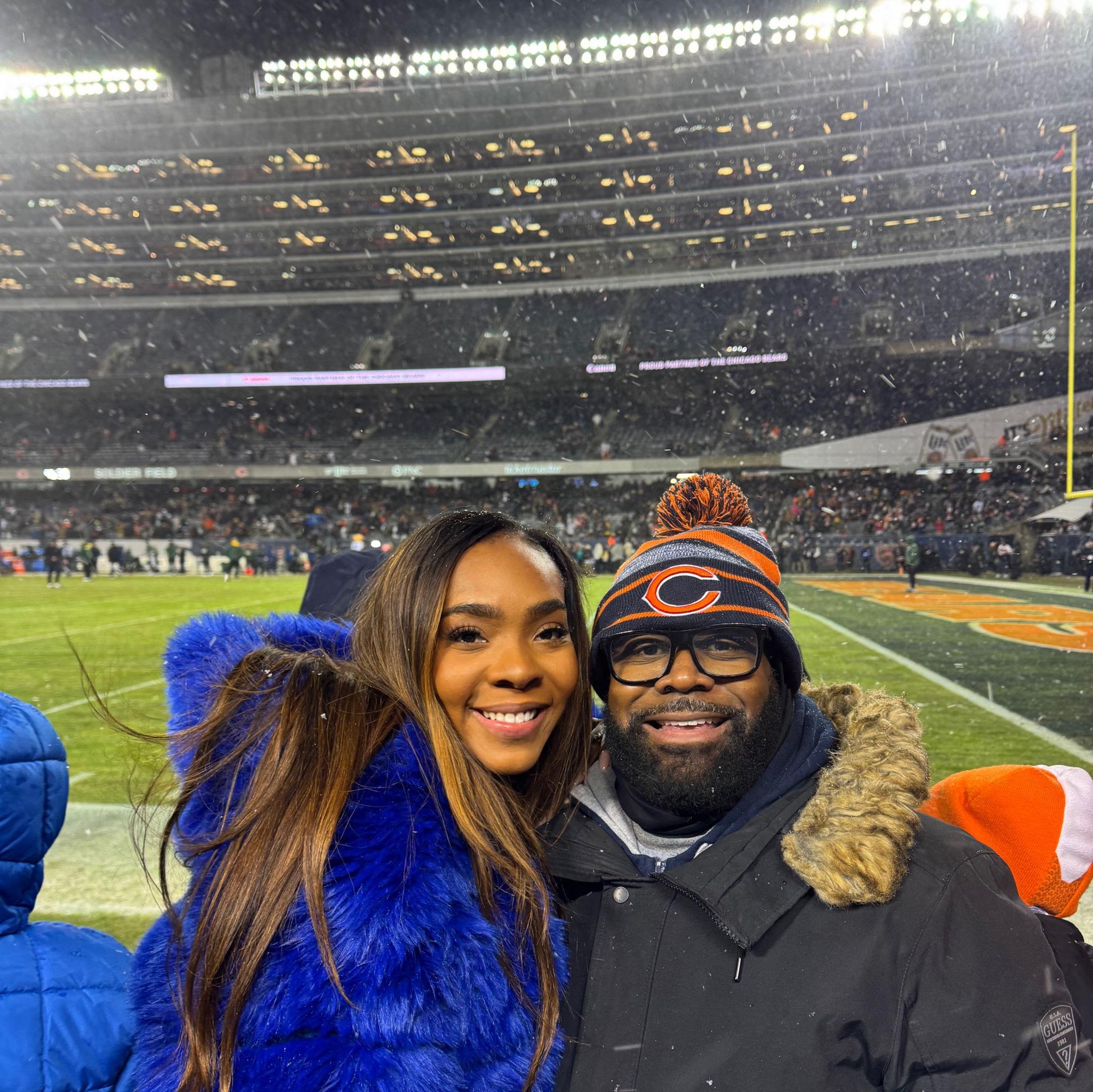 One the sideline to was the Bears defeat the Packers in the Playoffs at Soldiers Field.