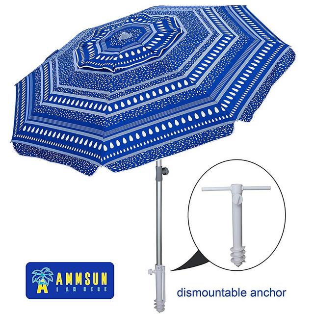 AMMSUN Beach Umbrella, 7ft with Tilt Separate Sand Anchor Aluminum Pole, Portable UV 100+ Protection Beach Umbrella with Carry Bag for Outdoor Patio Navy Blue