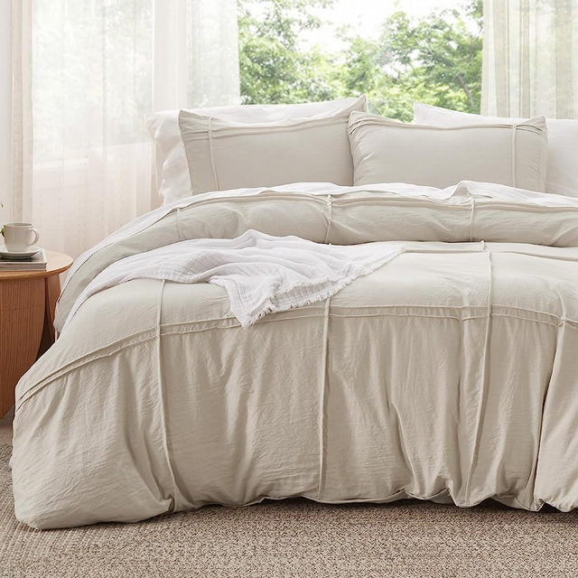 Bedsure Grid Tufted Duvet Cover Queen - Shabby Chic Duvet Cover Set, 3-Piece Queen Size Boho Bedding Set for All Seasons, Including 1 Duvet Cover (90"x90") with 2 Pillowcases (20"x26")