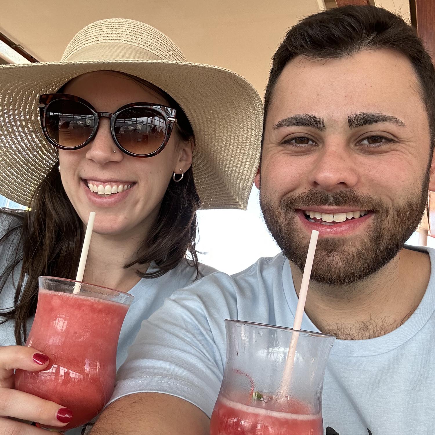 Starting our cruise with strawberry daquiris