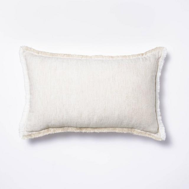Lumbar Linen Throw Pillow with Contrast Frayed Edges White/Cream - Threshold™ designed with Studio McGee