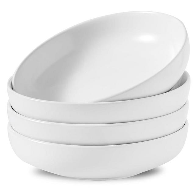 Tikooere Pasta Bowls Set of 4, Stoneware 34 oz Salad Bowls, Ceramic Bowl Plates for Pasta, Salad, Fruit, Cereal, Soup, Wide Shallow Bowls, Microwave & Dishwasher Safe, Matte White