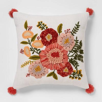 Embroidered Floral Square Throw Pillow - Opalhouse™