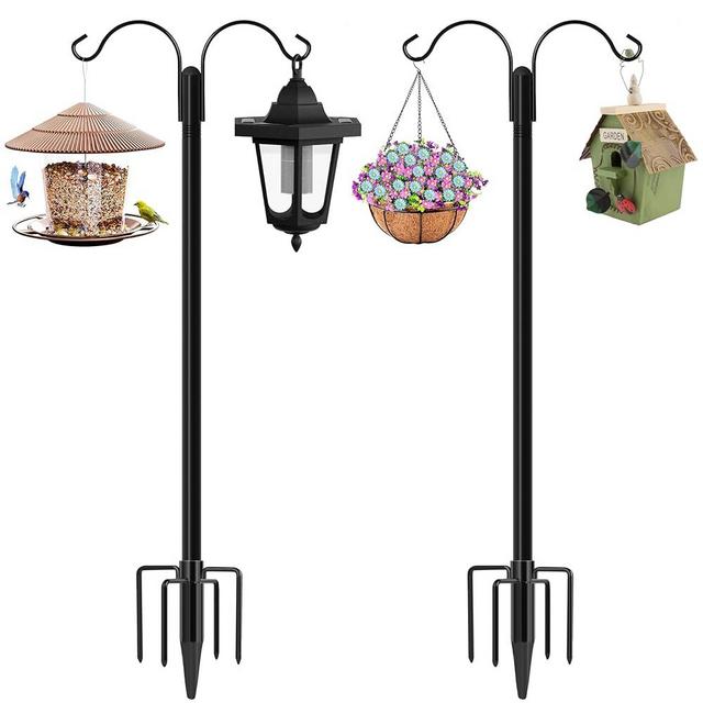XDW-GIFTS Shepherds Hooks for Outdoor, 2-Pack 76 Inch Heavy Duty Bird Feeder Pole, Garden Pole for Hanging Plants, Lantern, Hummingbird Feeder, Hanging Plant Stand with 5 Base Prongs