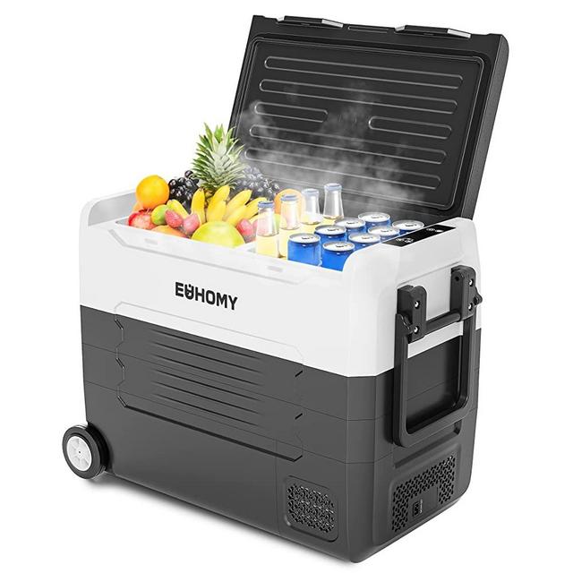 EUHOMY 12 Volt Refrigerators, -4℉~68℉, 57 Quart（55Liter） Electric Cooler Portable Freezer 12/24V DC and 120-240V AC, Removable Divider, Car Reridgerator For Travel,Car, Boating,Camping, Fishing, RV, Outdoor or Home.