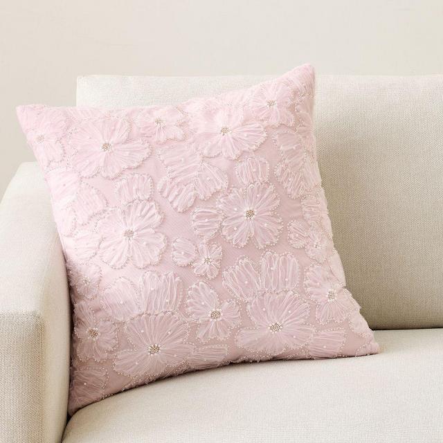 Glinda Beading Floral Decorative Pillow Cover, Multi, 20"