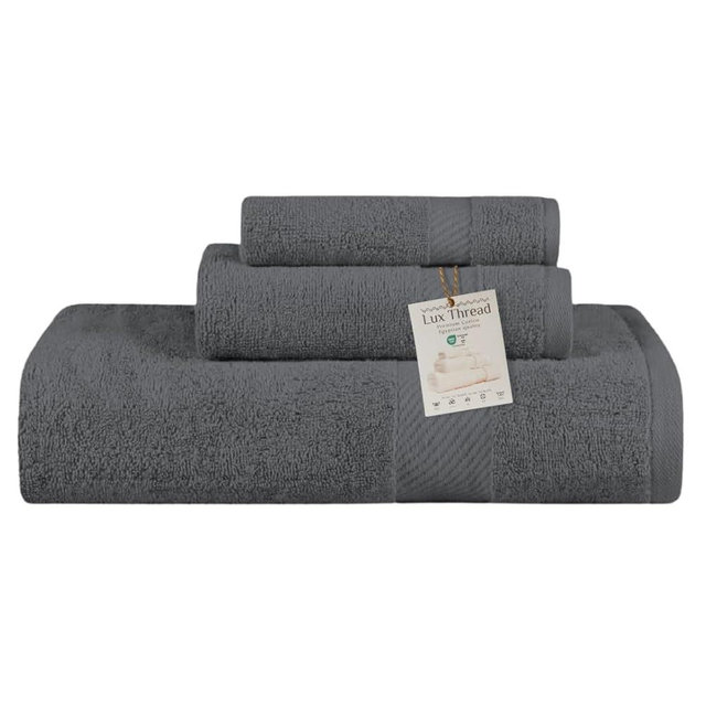 Lux Thread Egyptian Cotton Towel Set - 3 Piece | Ultra Soft 100% 600 GSM Towels | 1 Bath, 1 Hand, 1 Washcloth | Quick Dry, Durable for Bathroom, Home, Spa, Gym | Premium Towel Set (Dark Gray)