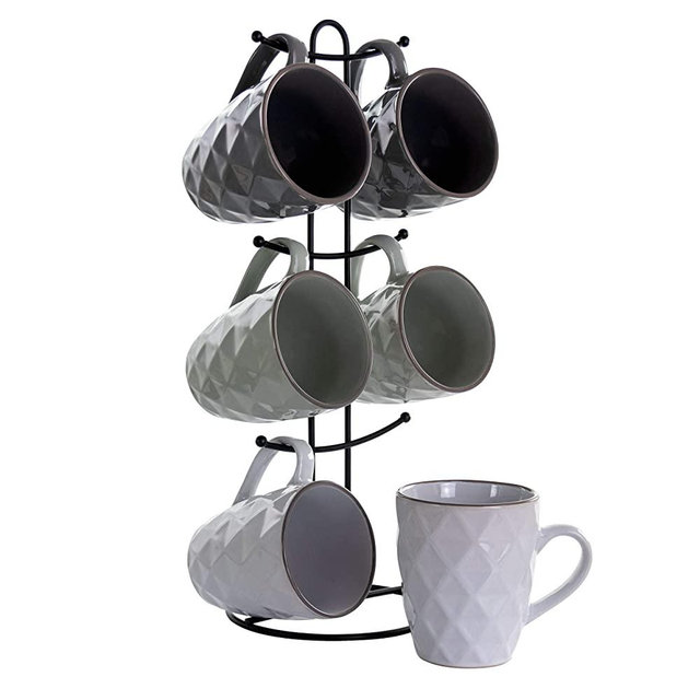 Elama Wave Series Mug Set, 12oz, Assorted Grey 1