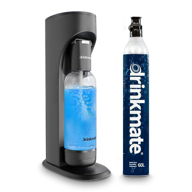 Drinkmate OmniFizz Sparkling Water Maker & Soda Streaming Machine | Carbonates Any Drink | STARTER KIT | Includes One 60L CO2 Cartridge + One BPA-Free Bottle (Matte Black)