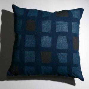Blue Block Printed Linen Pillow - Accent Pillow, Throw Pillow, Couch Pillow, Modern Pillow, Home Decor, Printed Pillow