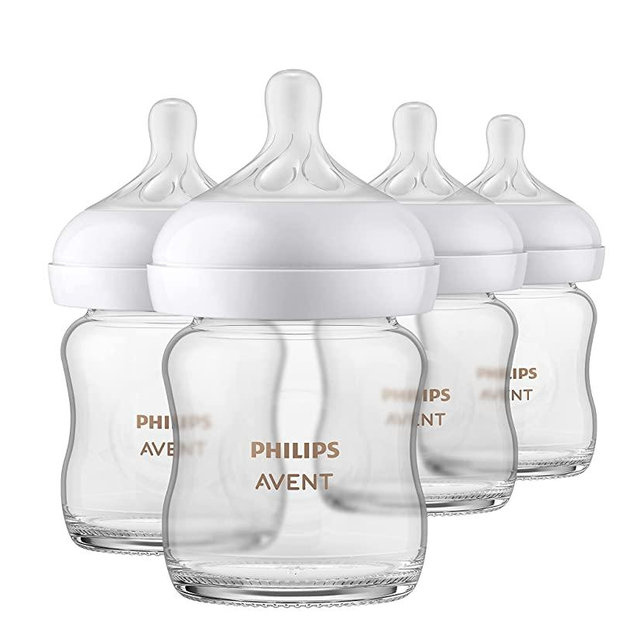 Philips Avent Glass Natural Baby Bottle with Natural Response Nipple, Clear, 4oz, 4pk, SCY910/04