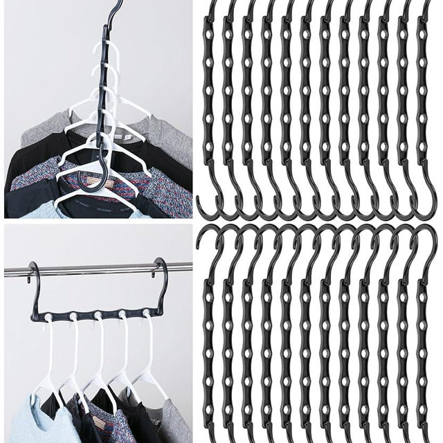 Mr. Pen- Space Saving Hangers for Clothes, 24 pcs, Black, Bulk Plastic Multi Clothes Hangers Space Saving, 5 Slots, 360° Rotating Hooks