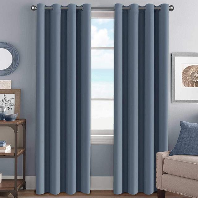 H.Versailtex Premium Blackout Thermal Insulated Room Darkening Curtains for Bedroom/Living Room - Grommet Top (Stone Blue,52 by 84 - Inch,Set of 2 Panels)