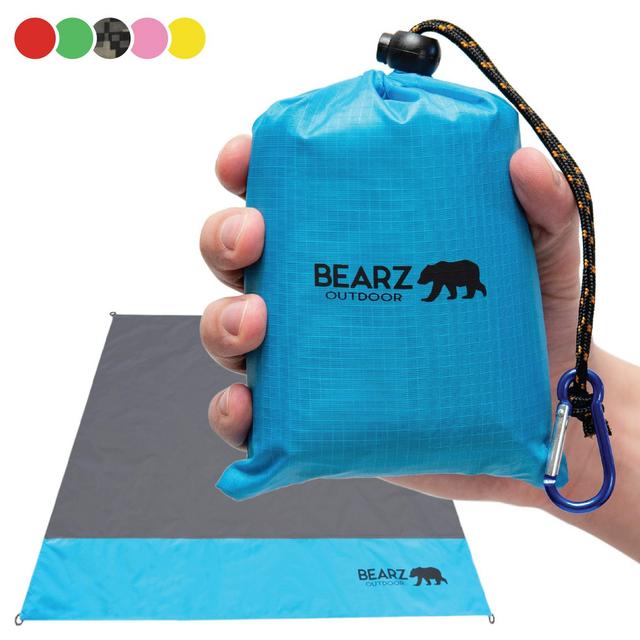 BEARZ Outdoor Beach Blanket, Waterproof Picnic Blanket 55″x60″ - Lightweight Camping Tarp, Compact Pocket Blanket, Festival Gear, Sand Proof Mat for Travel, Hiking, Sports - Packable w/Bag (Blue)