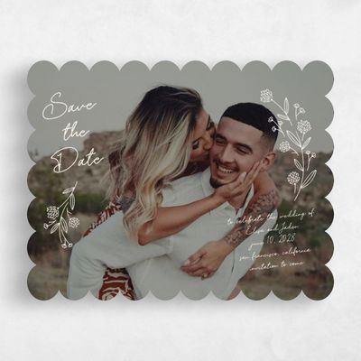 Beige Scalloped Wedding Save the Date - Larian Photo