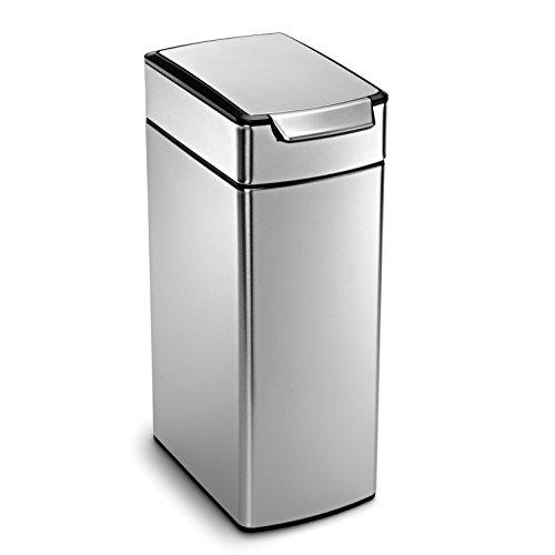 simplehuman 40 Liter / 10.6 Gallon Stainless Steel Slim Touch-Bar Kitchen Trash Can, Brushed Stainless Steel