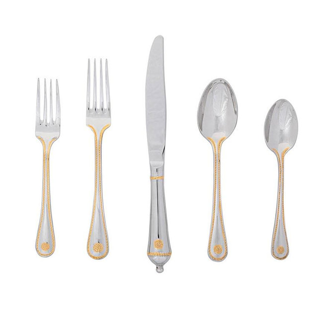 Berry & Thread 5 Piece Flatware Set, Polished with Gold