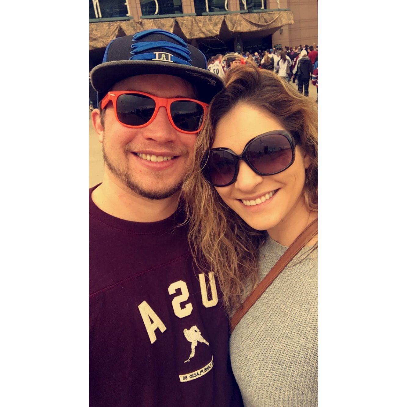 Love going to hockey games together. Go Avs!