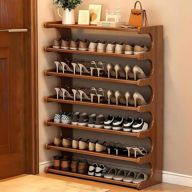 sdowens 7-Tier Vertical Shoe Rack, Bamboo Free Standing Shoe Rack Shelf, Shoe Storage Stand, Entryway Shoe Tower, Vertical Shoe Organizer for Narrow Closet, Entryway, Hallway