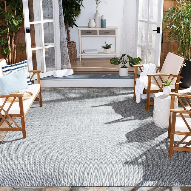 SAFAVIEH Courtyard Collection 8' x 10' Grey/Navy CY8022 Indoor/ Outside Waterproof Easy cleansingPatio Backyard Mudroom Area Mat