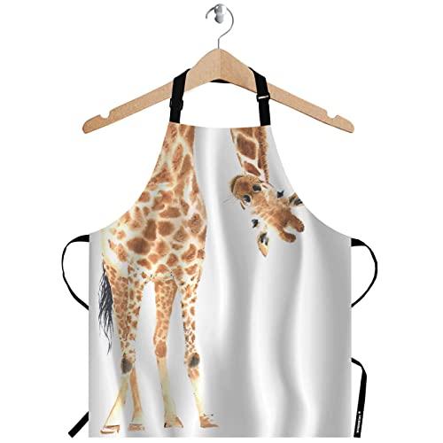 WONDERTIFY Funny Giraffe Apron,Wild Animal Watercolor Giraffe Brow White Bib Apron with Adjustable Neck for Men Women,Suitable for Home Kitchen Cooking Waitress Chef Grill Bistro Baking BBQ Apron