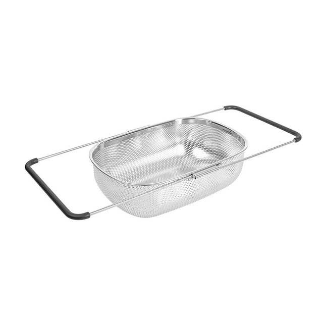 Restaurantware Colander 1 Count 5.5 qt Dishwasher-Safe Stainless Steel Coarse Mesh Colander with Over-The-Sink Expandable Handles Kitchen Strainer Basket for Pasta, Fruits, and Vegetables