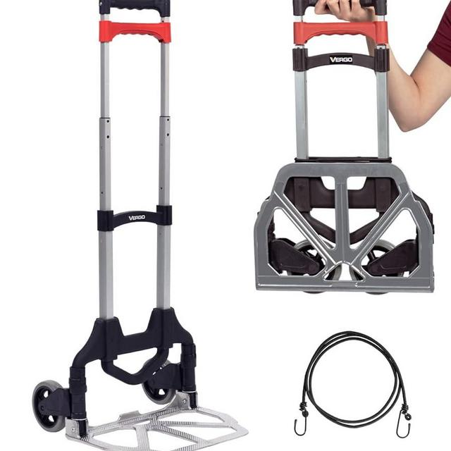 Vergo Industrial 100 lb Capacity Personal Folding Hand Truck Dolly Cart with Telescoping Handle, Lightweight Aluminum Foldable Cart with Wheels (S300S)