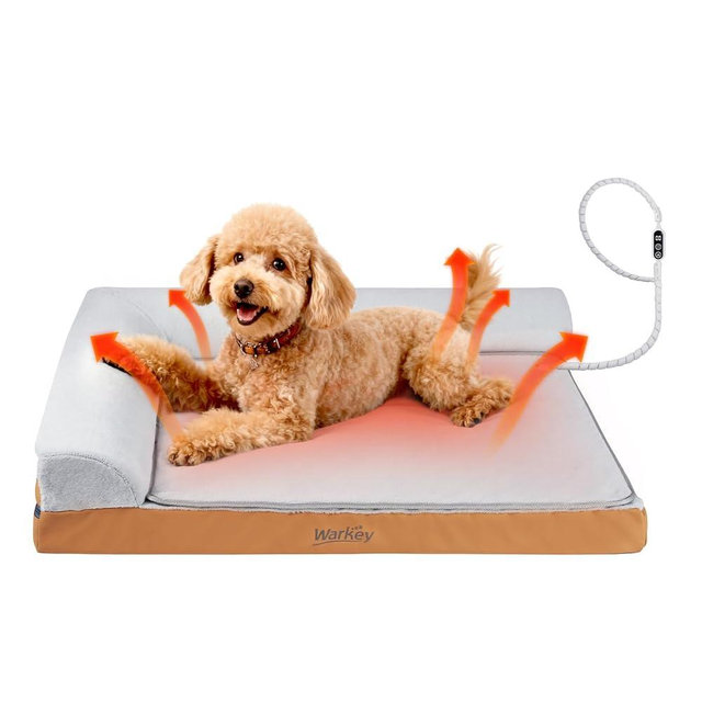 Heated Dog Bed Medium Sized Dog, Heated Pet Bed Waterproof Cover, Medium Orthopedic Dog Sofa Bed Memory Foam with Pet Heating Pad - 27.95x23.2x6.3in