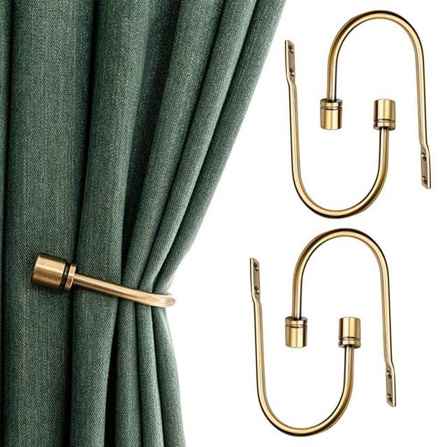 COOLPEEN Curtain Holdbacks, 4 Pack U-Shaped Curtain Hooks Decorative Wall Mounted Drapery Tiebacks with Screws, Window Curtain Drapery Hooks for Home, Bedroom, Livingroom Accessories(Gold Copper)