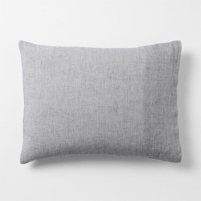 Aire Natural EUROPEAN FLAX ™-Certified Linen Midnight Navy Blue Reversible Grid Standard Bed Pillow Sham