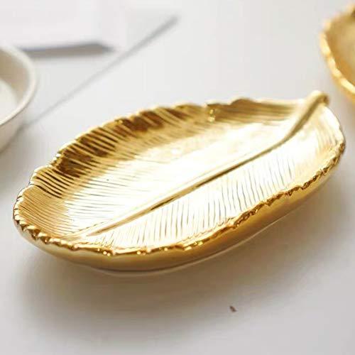 lemonadeus Small Trinket Ceramic Tray Ring Dish Gold Leaf Jewelry Bowl Dish Vanity Tray