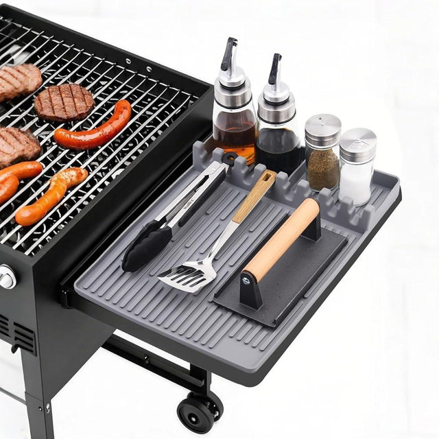 Silicone Griddle Tools Mat for Blackstone, Heat Resistant Spatula Mat, BBQ Grill Tool Rest for Outdoor Grill,Blackstone Griddle Accessories for Kitchen, Cooking & Countertop(Grey)