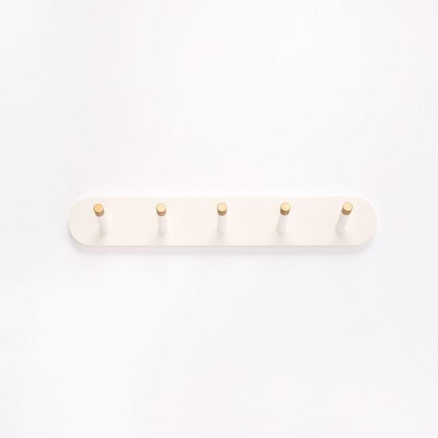 Mid-Century Hook, White + Antique Brass, Large Multi Hook