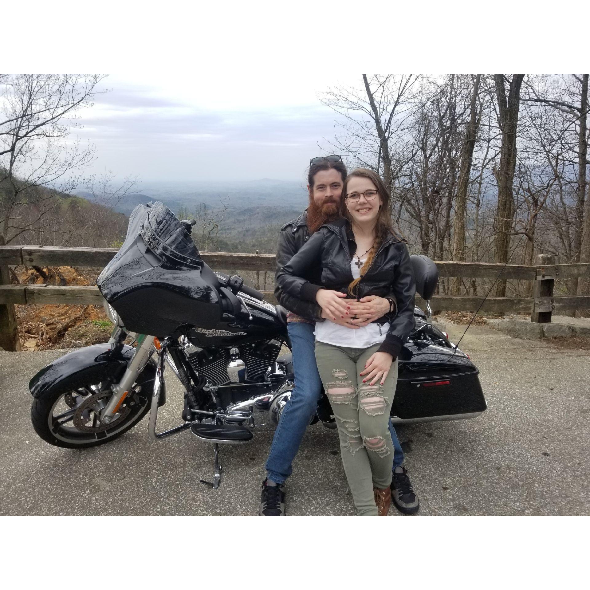 Our first real motorcycle ride together. This is Amicalola Falls. Clark his ridden since he was a kid (well, it was dirt bikes at first). Did you know that his dad Wally used to own a Harley shop?