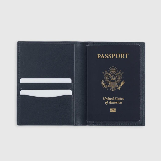 Nappa Leather RFID Blocking Passport Holder in Navy