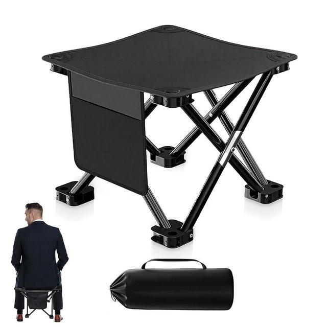 ZHIYUEJING Folding Camping Footrest, 13-Inch Camping Stool with Carrying Pouch and Side Pockets for Picnic, Beach, Fishing, Hiking, Black