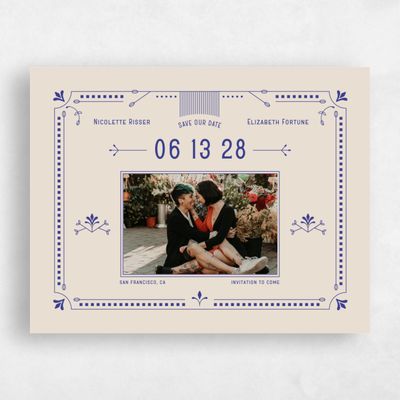 Blue Photo Wedding Save the Date - Augusta Portrait