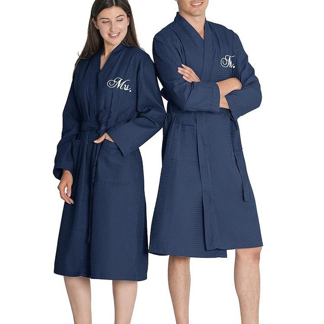 AW BRIDAL 2Pcs Mr Mrs Waffle Knit Robes, Couples Embroidered Spa Robe Set Dressing Gown, Comfy Wedding Robes for Bride Groom