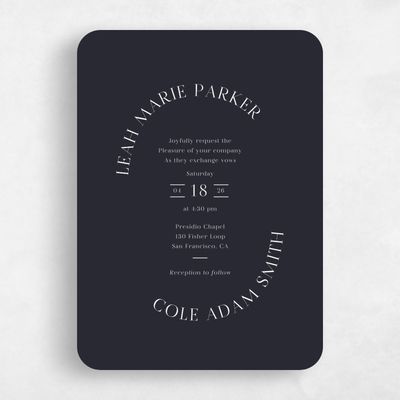 Black Rounded Wedding Invitation - Tarbert Portrait