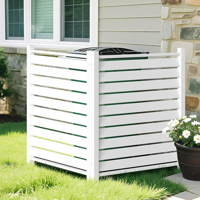 NAIZEA 38" W x 42" H (2 Panels) Air Conditioner Fence,White Vinyl Privacy Fence, Privacy Panels Pool Equipment Enclosure Outdoor, Garbage Trash Can Screens for Outside Backyard Patio