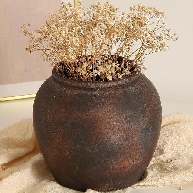 Farmhouse Vase for Home Decor, Terracotta Vase, Rustic Vase, and Vintage vase. Vintage Flower Vase Suitable for Home Decor, Living Room, Shelf Decor, Dining Table Decor, 7IN. ZSHLXM